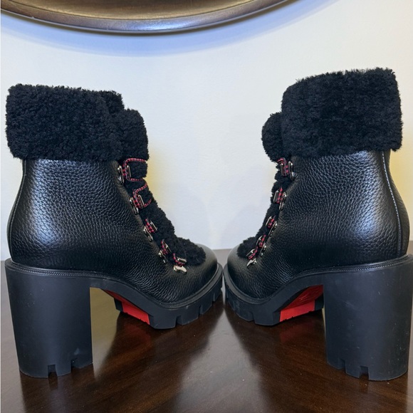 Christian Louboutin Black and Red Ankle Boots with Shearling Trim - Picture 6 of 6